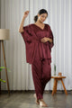 Wine Satin Kaftan Set