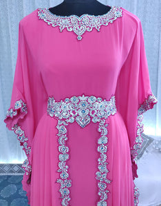 Islamic Pink Georgette Hand Zari Embroidery Galabiya