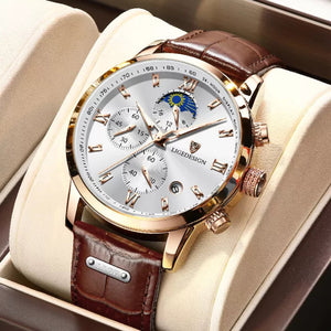 LIGE Genuine Leather Waterproof Tourbillon Mechanical Watch For Men