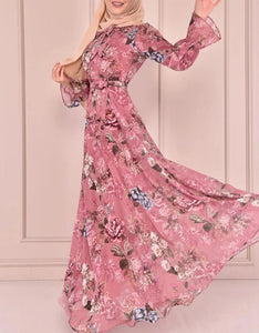 Moroccan Flair: 2024 Abaya with Flowing Chiffon & Vibrant Prints