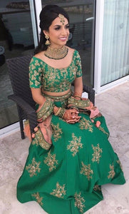 BEAUTIFUL GREEN TAFFETA SILK LAHENGA CHOLI