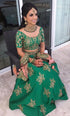 BEAUTIFUL GREEN TAFFETA SILK LAHENGA CHOLI