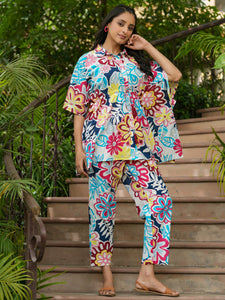 Multi-color floral Kaftan sleep  Set