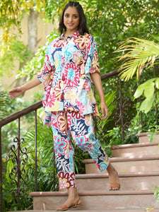 Multi-color floral Kaftan sleep  Set