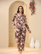 Brown Printed Full sleeves Cotton Night suit