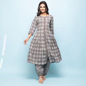 Rang Deep Women Set of Grey Cotton Kurta with Palazzo