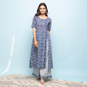 Rang Deep Women Set of Indigo Cotton Kurta with Palazzo