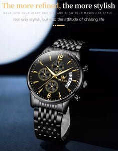 GOOD WATCH-Big Watch for Men Waterproof Black Metal Watch Screw Down Crown Multifunction Watch Chronograph Stainless Steel Watch Sport Outdoor Wrist Watch