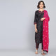 Rang Deep Black Pink Print Cotton Set of Kurti With Pant & Dupatta