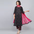 Rang Deep Black Pink Print Cotton Set of Kurti With Pant & Dupatta