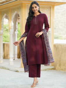 Women Cotton Flex Kurta Set With Chiffon Dupatta