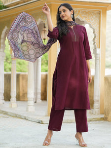 Women Cotton Flex Kurta Set With Chiffon Dupatta