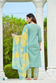 Women Olive Green Ethnic Motifs Printed Sequinned Pure Cotton Kurta with Trousers & With Dupatta