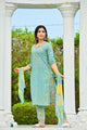 Women Olive Green Ethnic Motifs Printed Sequinned Pure Cotton Kurta with Trousers & With Dupatta