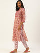 Women Pink Ethnic Motifs Printed Thread Work Pure Cotton Kurta with Trousers & With Dupatta