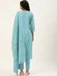 Women Sea Green Ethnic Motifs Printed Mirror Work Pure Cotton Kurta with Trousers & With Dupatta