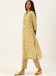 Women Yellow Pure Cotton Ethnic Printed Gotta Patti Kurta with Trousers & Dupatta